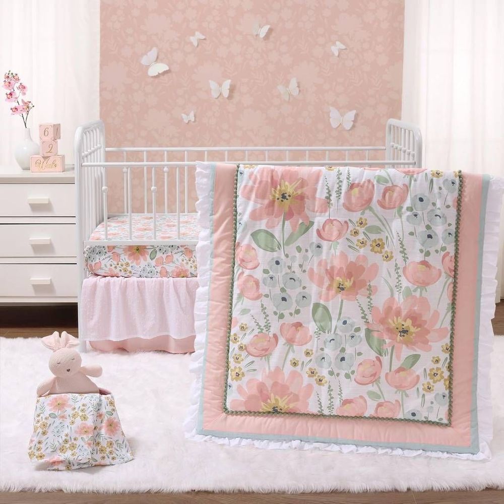 The Peanutshell Floral Crib Bedding Set Baby Girls 4pc Wildflower Nursery Decor